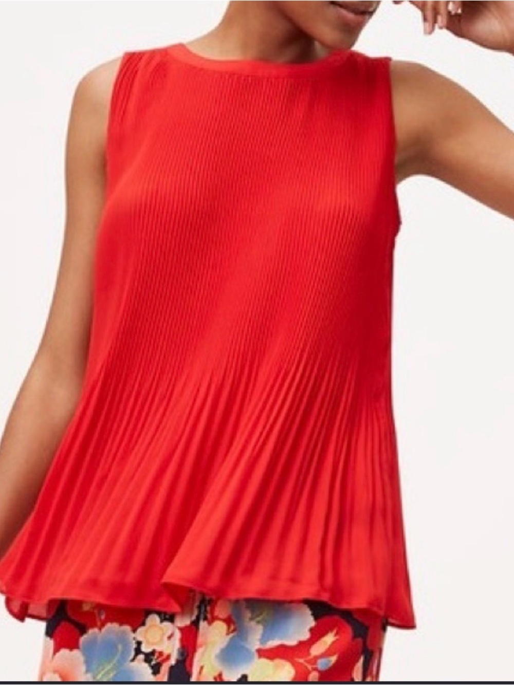 LOFT Red Pleated Sleeveless Tank
